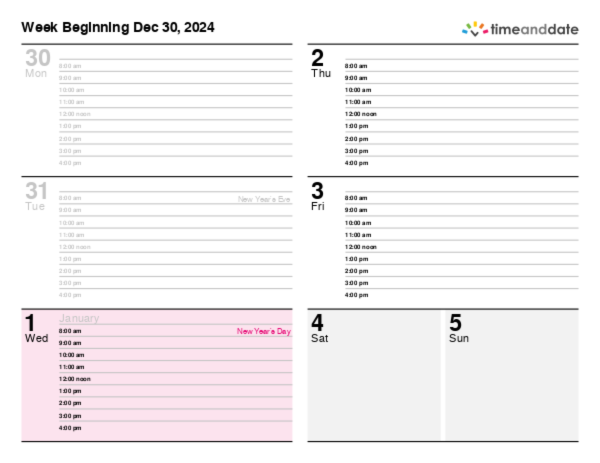 Weekly calendar for 2025 in Canada