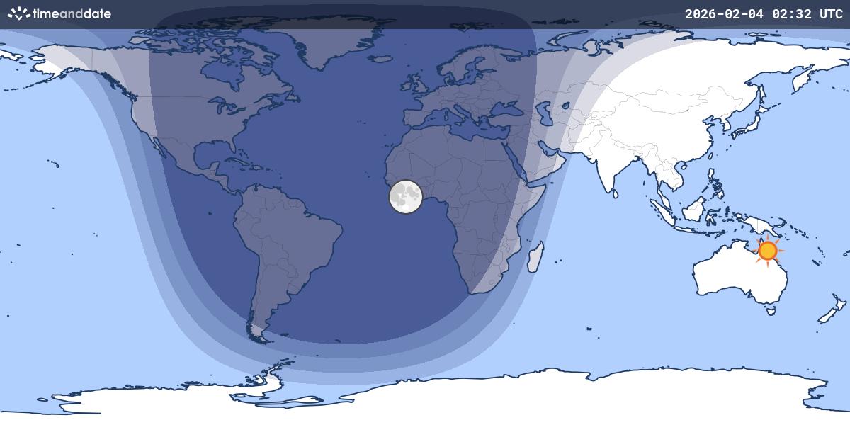 Map showing day and night parts of the world