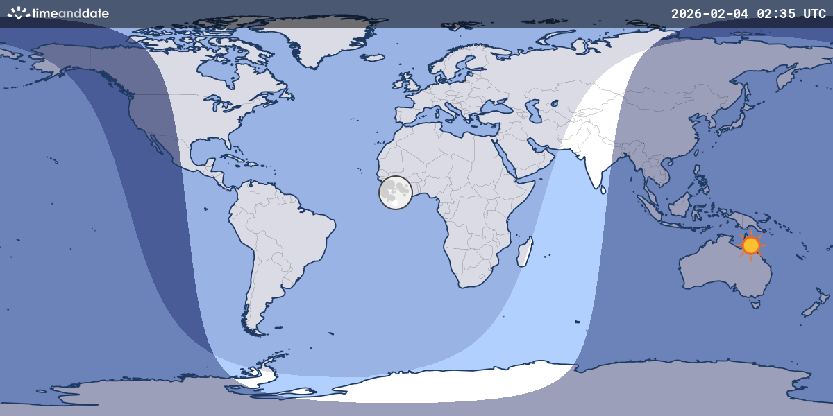 Map showing which part of the Earth the Moon is currently above the horizon at.