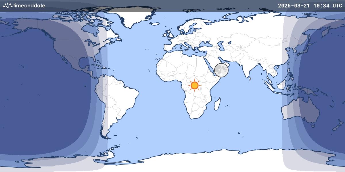Map showing day and night parts of the world