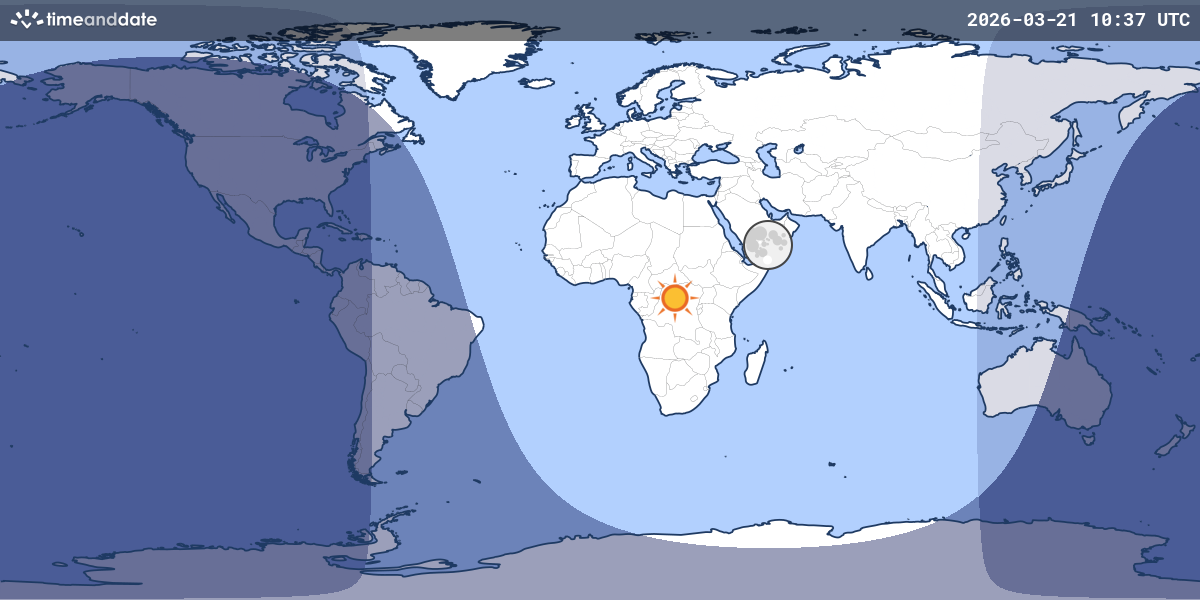 Map showing which part of the Earth the Moon is currently above the horizon at.