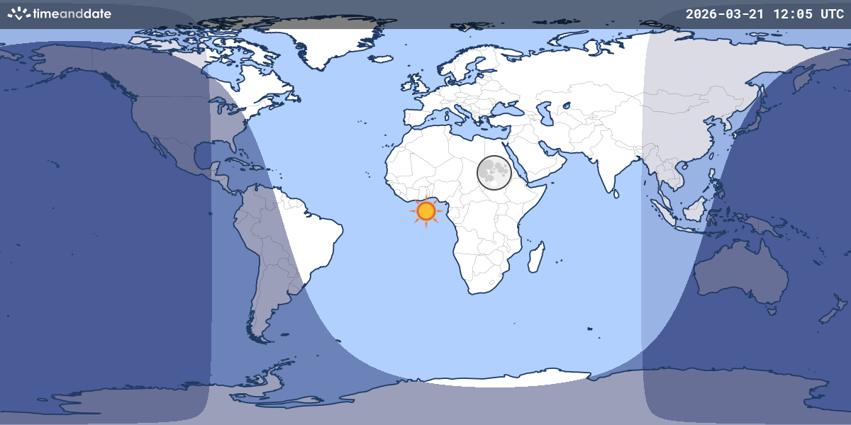 Map showing which part of the Earth the Moon is currently above the horizon at.