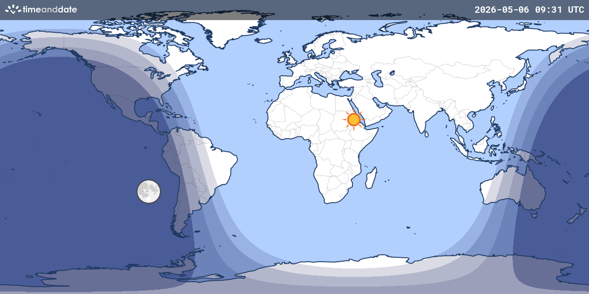 Map showing day and night parts of the world