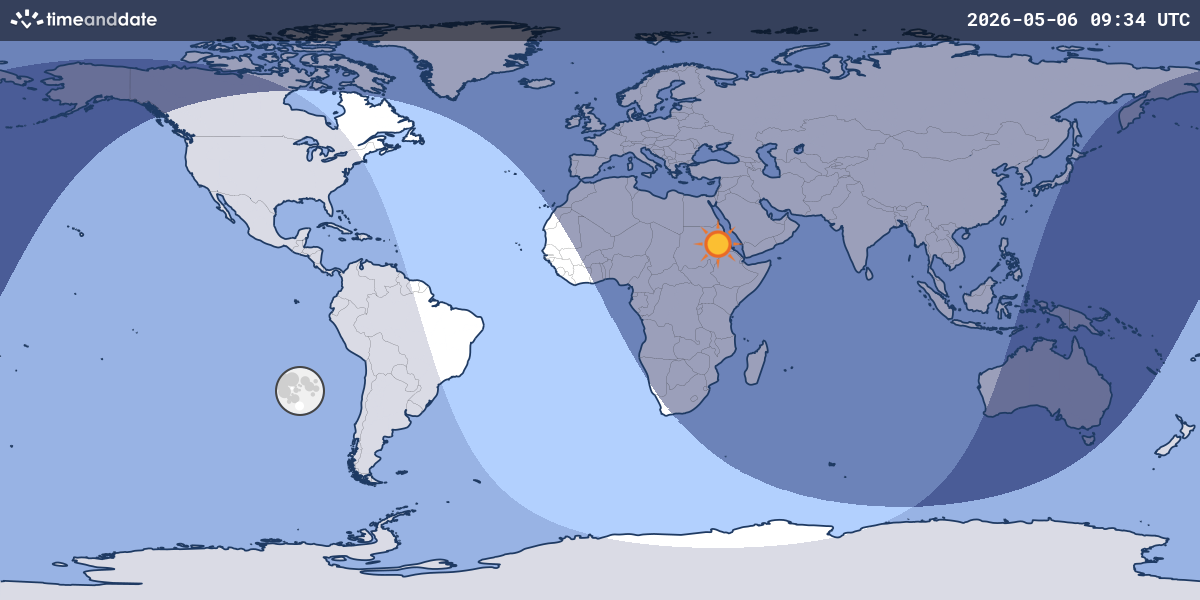Map showing which part of the Earth the Moon is currently above the horizon at.