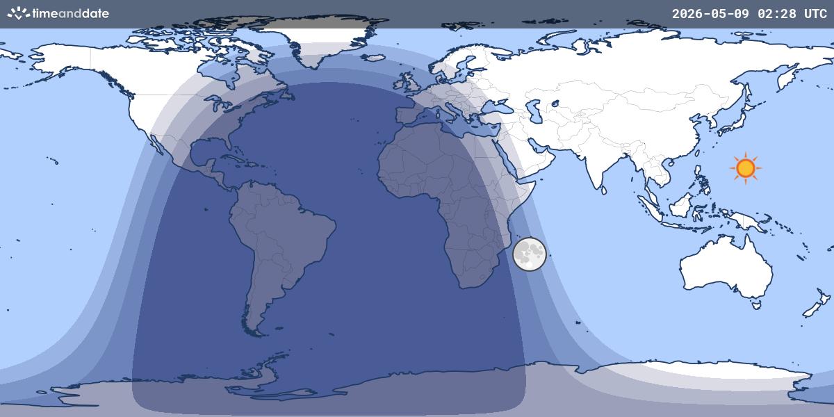 Map showing day and night parts of the world