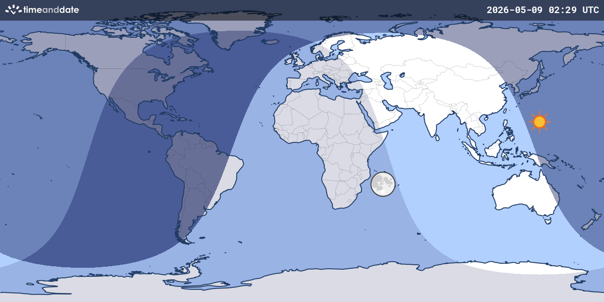 Map showing which part of the Earth the Moon is currently above the horizon at.